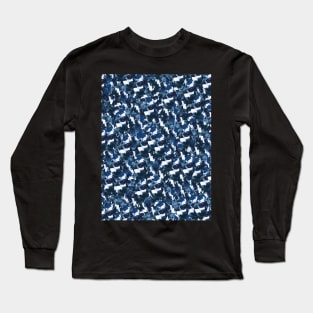 Dark Blue Minimal Abstract Collage Mosaic. Long Sleeve T-Shirt